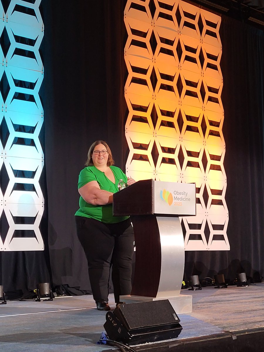 DrAngelaFitch's tweet photo. Great way to open our #OMA2023 with the lived experience of obesity and the inspiring talk by the wonderful Elizabeth Paul.  @ObesityAction @OMAsocial https://t.co/xzep5CdD3Q