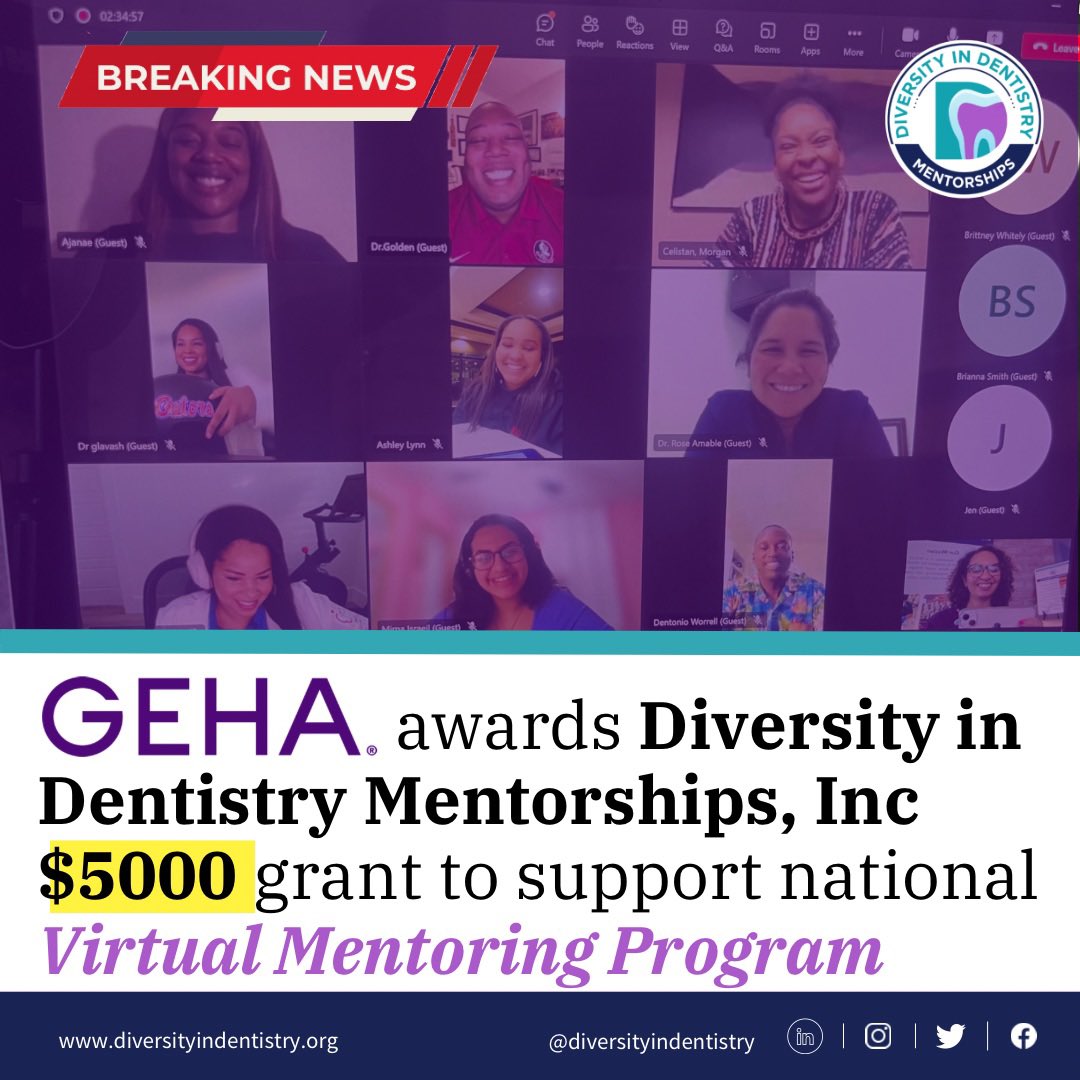 Exciting news! Our organization has just been awarded a $5000 grant from <a href="/GEHAhealth/">GEHA - Government Employees Health Association</a> to improve health equity by supporting our national virtual mentorship program! 🎉

#oralhealthequity #diversityindentistry #mentorship #virtualmentoringprogram #grateful #communityimpact
