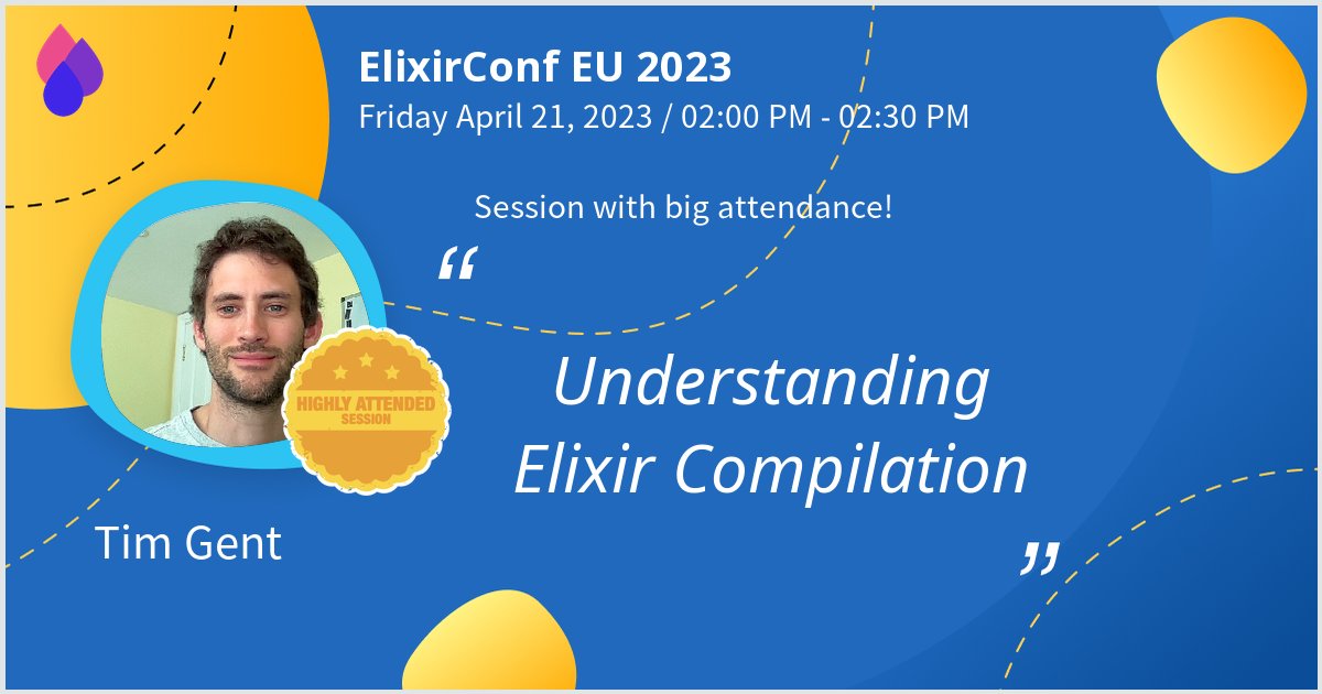 TimmehGent's tweet photo. Gave a talk at ElixirConf EU 2023 on Understanding Elixir Compilation. Thanks for the great turnout! #ElixirConfEU - via #Whova event app https://t.co/TbGXjUssHX