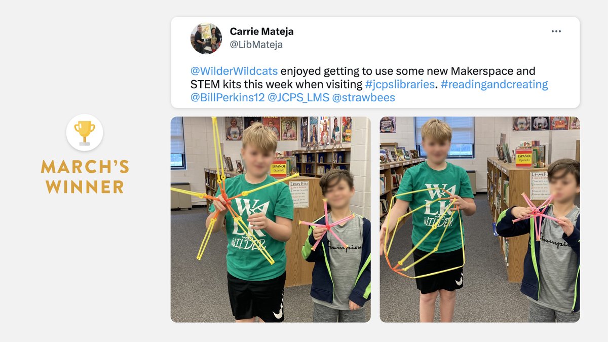 strawbees's tweet photo. ✨Congratulations to last month's #StrawbeesChallenge winner
@LibMateja🌟
Check out this teacher's #STEAMchallenges & join in the #fungineering for April here 👉https://t.co/sVPgeAG8Ko
#STEM #STEMchallenge #strawbeesclassroom https://t.co/g40kbNjk5e