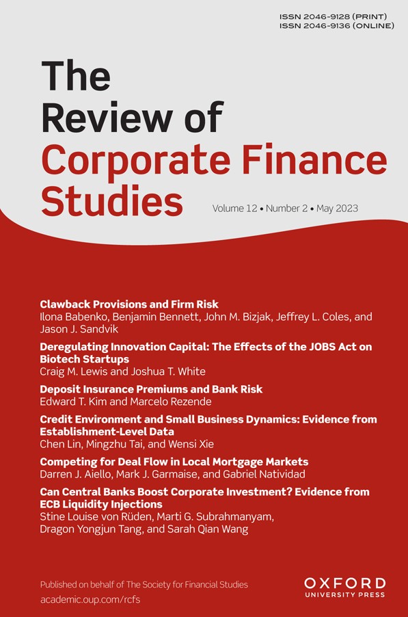 SFSjournals's tweet photo. #RCFS #NewIssue 12(2) May 2023
#EditorsChoice: Clawback Provisions and Firm Risk
Ilona Babenko @WPCareySchool
Benjamin Bennett @FreemanSchool
John M Bizjak @NeeleySchoolTCU
Jeffrey L Coles @UBusiness
Jason J Sandvik @JasonSandvik @UArizonaEller
https://t.co/NOlRB0WRQZ https://t.co/Esmxvfvw1g