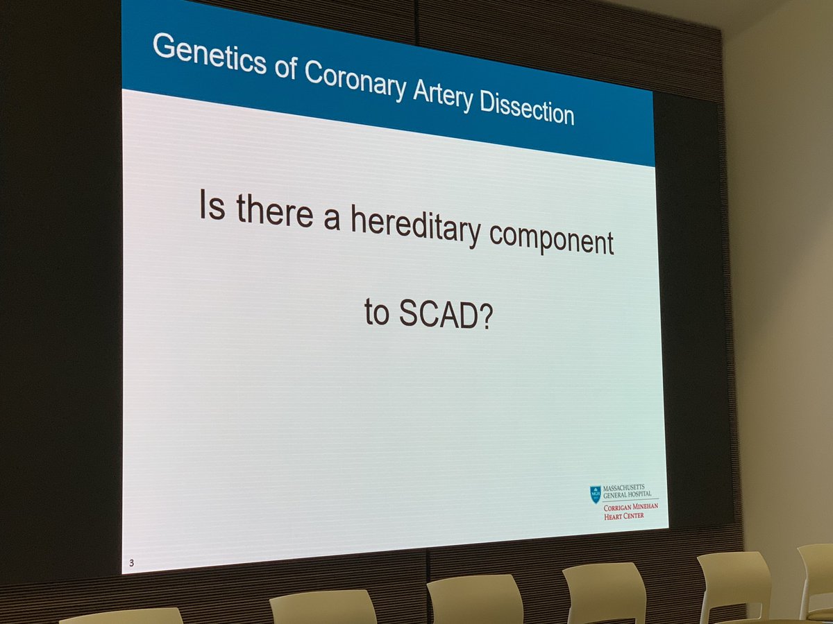MonSangh's tweet photo. @MarkELindsay discussing SCAD and the overlap with genetic mutations or syndromes.
- Small but significant overlap (1-4%)
- Consider genetic testing in extreme phenotypes and syndromic features.
- Extracellular matrix implicated based on gene studies
#SangerSCADConference https://t.co/GGeuSsoLGJ