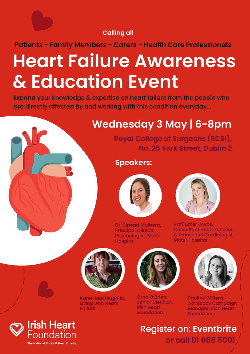 Irishheart_ie's tweet photo. Calling all #heartfailure patients, carers, &amp; health care professionals:

On Wed 3 May at 6pm a panel of experts will be providing practical advice about this condition that you can use in your life/workplace

More info &amp; to register for this FREE event: https://t.co/uClZaAa3OR https://t.co/PVl6svsrRg
