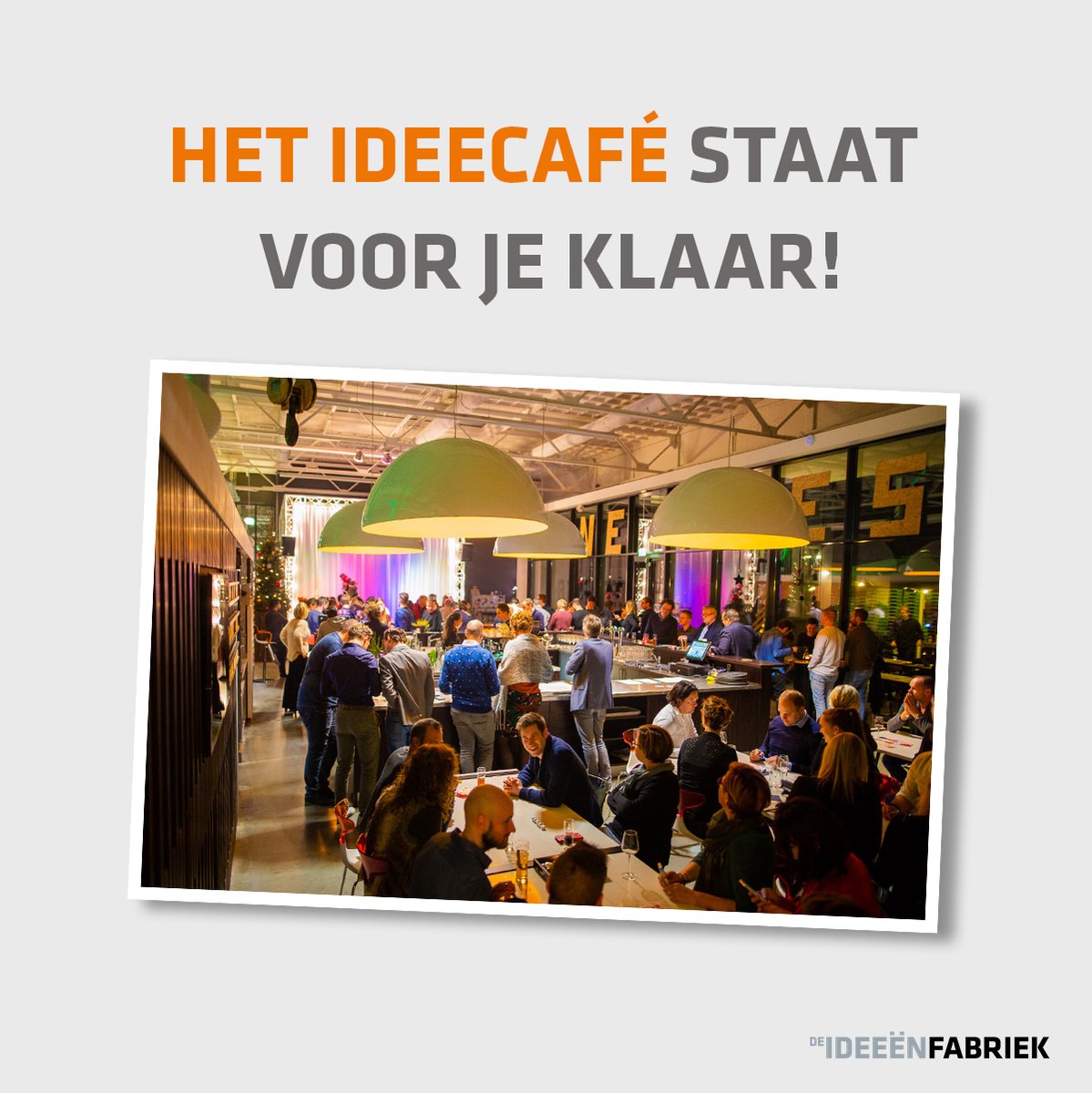 Iets te vieren samen met je collega's, op zoek naar een bruisende locatie voor een zakelijk evenement of een fijne plek om te lunchen met opdrachtgevers? Dan is Hét IdeeCafé precies wat je nodig hebt.

Nieuwsgierig? Bekijk de mogelijkheden op: deideeenfabriek.nl.