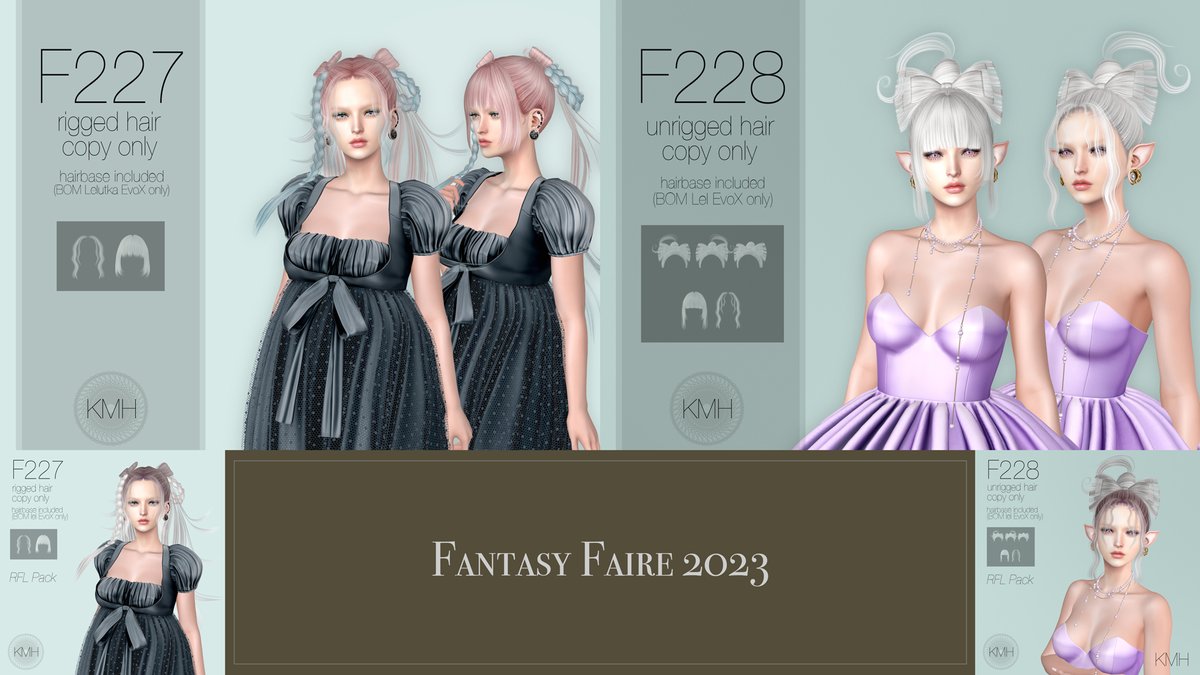 kmh_sl's tweet photo. KMH - Hair F227 &amp; F228 @ Fantasy Faire
opens 21st Apr

Fairelands Junction
https://t.co/f1FPmiPk1A
my booth
https://t.co/T63CYckFb2
Official website
https://t.co/KJfLKuIXlI https://t.co/QwDNM3A1wn