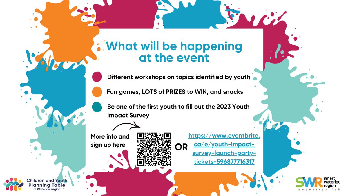 The Youth Impact Survey officially launches on May 1 but we're opening it a day early just for you!🎉

We're hosting a party for youth (age 9-18) to launch the survey at Communitech.

Register at eventbrite.ca/e/youth-impact…