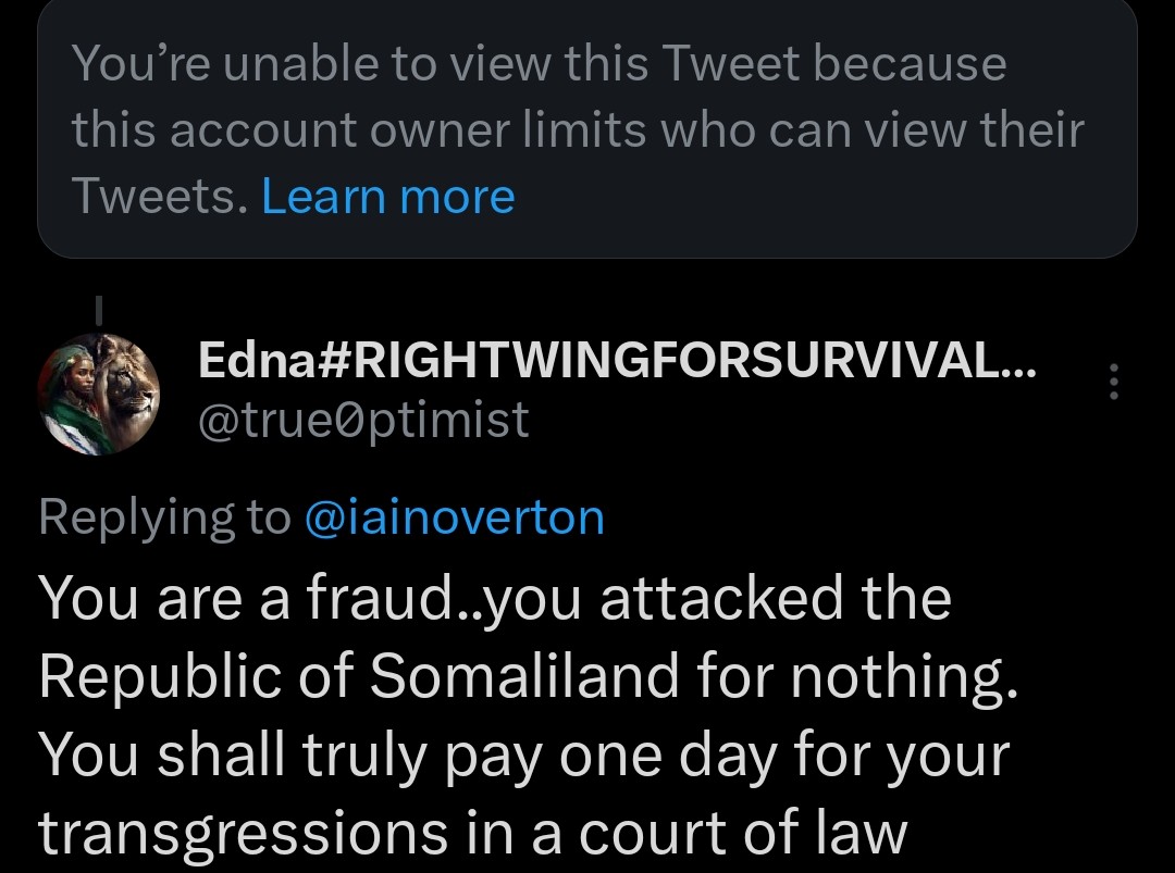 @ManlikeAK47 @iainoverton @AOAV @IpsoNews @Ofcom @CommonsDCMS @DCMS @AppgSomaliland @APPGMedia @APPGAA He blocked me too. He knows he is lying through his teeth and cannot withstand scrutiny. He fell for the feigned laments of somalians. They act like they are perpetual victims of the world