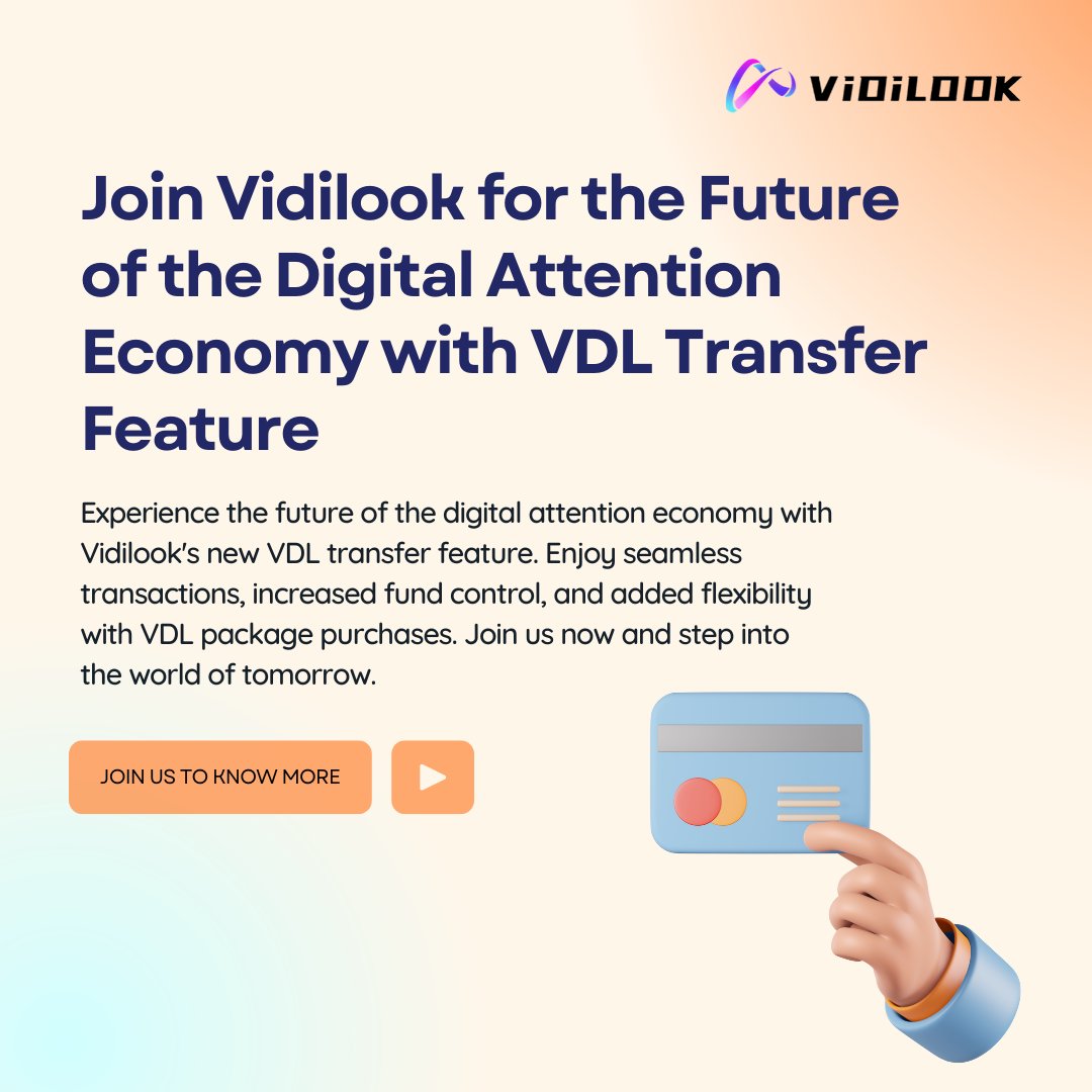 ViDiLOOK_Direct's tweet photo. Join the VidiLook Ecosystem and Strengthen the Community with Mutual Transfers and VDL Package Purchases

#vdl #earning #crypto https://t.co/G39rVTmS95