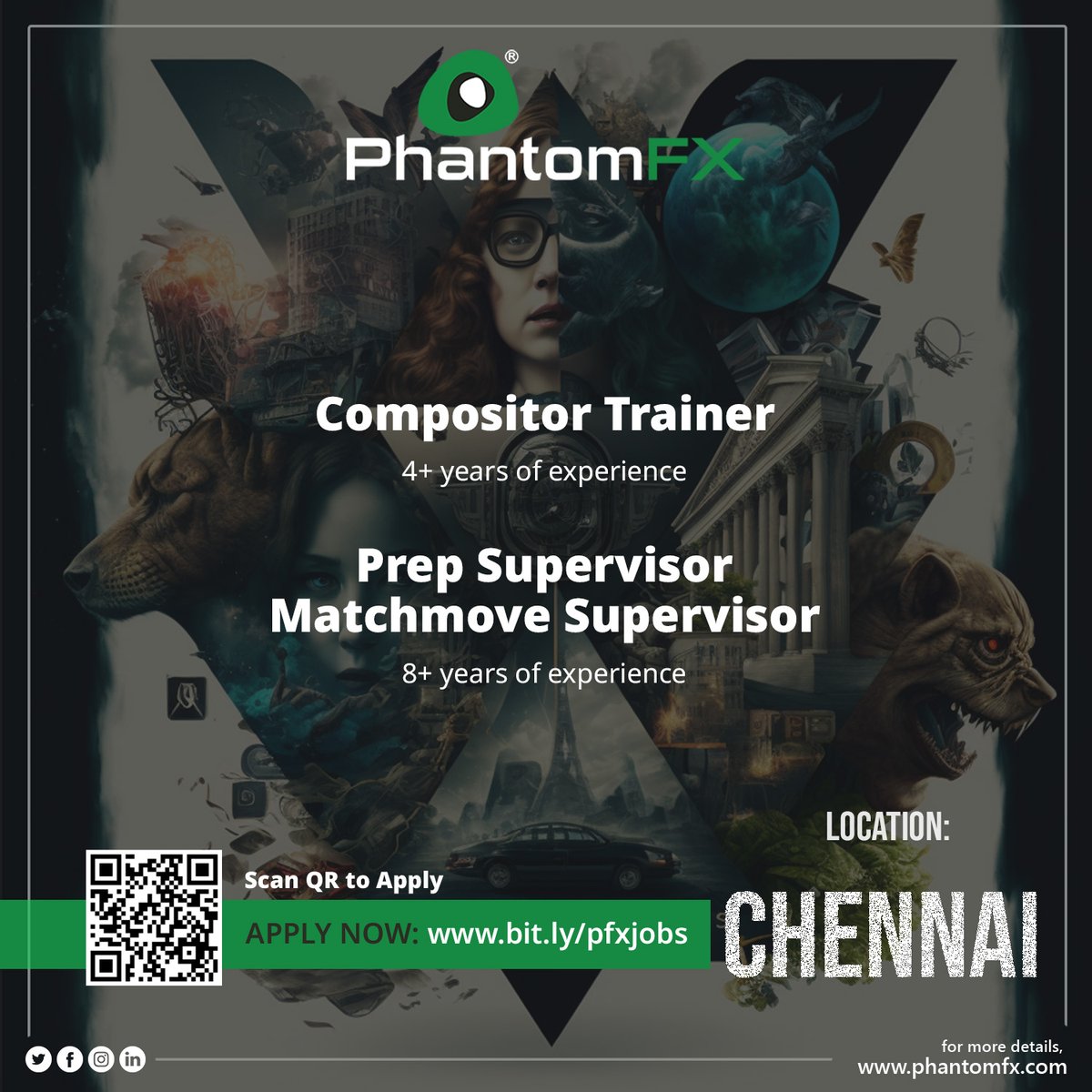 phantomfx_india's tweet photo. PhantomFX is Hiring!
We are looking for a creative and talented people to join our team.
If you have the skills and experience, we want to hear from you!
https://t.co/KWLsBl3GXP
#VFX #Hiring #PrepSupervisor #MatchmoveSupervisor #CompositorTrainer #PhantomFX #Chennai https://t.co/F2tfQ98VXj