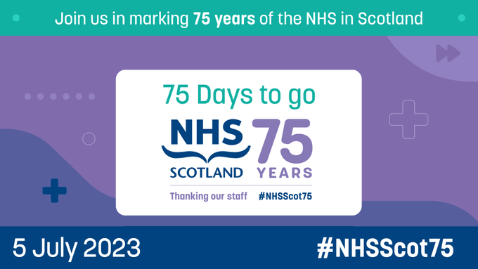 Today marks 75 days until the 75th Anniversary of the NHS, which was born on 5 July 1948. 

Join us in marking 75 years of the NHS in Scotland.

#NHSScot75