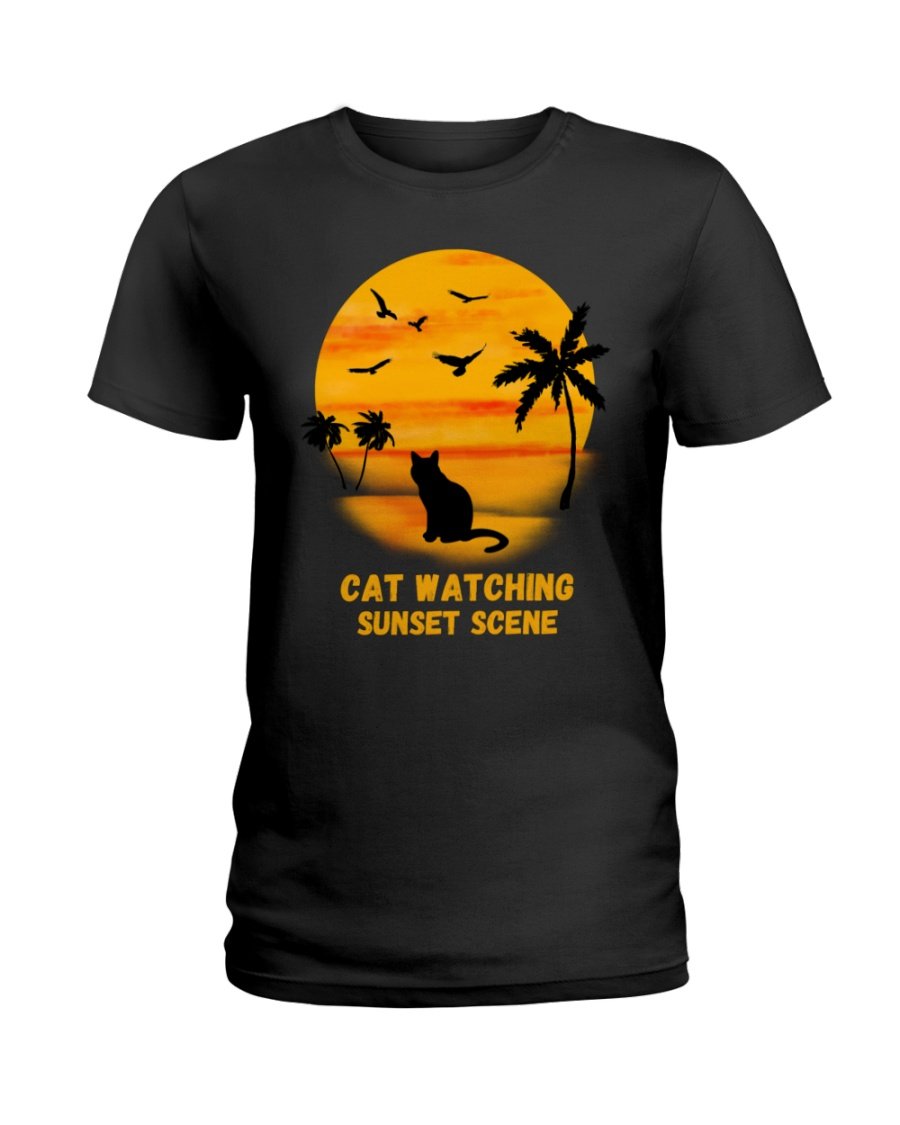Cat watching sunset scene Ladies T-shirt #TShirt #Cattshirt #Sunsettshirt #Sunset #Animaltshirt #Pettshirt #Graphictshirt #Naturetshirt #Cuttshirt #Arttshirt #Catlovertshirt #Uniquetshirt #Fashiontrend #fashiondreamer #Cat #catlovers #SunsetLovers Link 👇 linkin.bio/perfectshop280