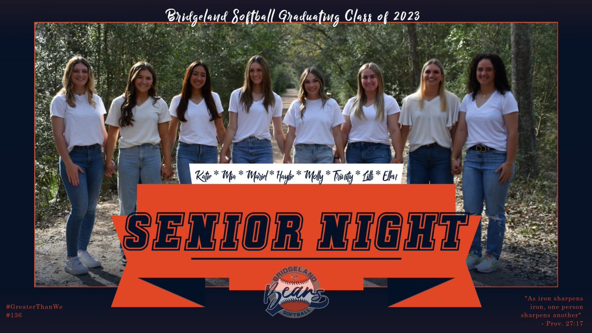Bridgeland_SB's tweet photo. Today we play for YOU! Today we celebrate YOU! We love you #SeniorClassof2023! 

Ticket Link: https://t.co/LlyAhvVEAI https://t.co/a0Wvw1KKDV