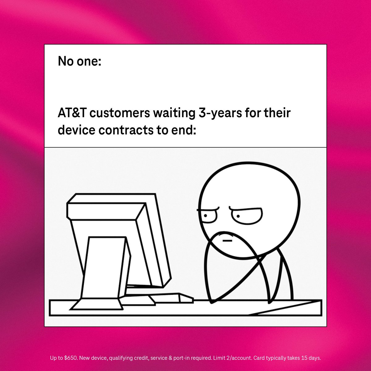 🗣️ if you're on at&amp;t, @tmobile will pay off your device contract so you don’t have to wait 😎​ ms.spr.ly/6012g31jg
​
#TeamMagenta
