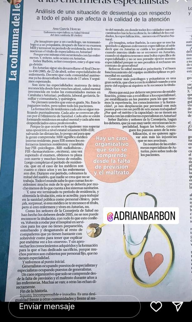 laura2martinez's tweet photo. @AdrianBarbon En nombre de todas l@s enfermer@s especialistas de Asturias. Desarrollo del RD 450/2005 del 22 de Abril YA!! Por los profesionales y por los pacientes. https://t.co/OfVsAmvufW