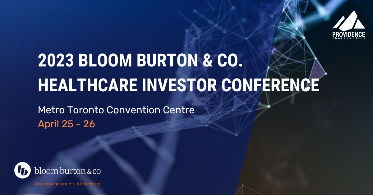 ProvidenceThera's tweet photo. Our CFO, Judyanna Yu, CPA, CA, and BD Manager, Jordan Schwartz, Ph.D., are attending the @bloomburton #Healthcare Investor Conference at the Metro #Toronto Convention Centre from April 25-26. Please reach out if you’d like to connect with us there! #BBHIC2023 https://t.co/6CYZCyol77