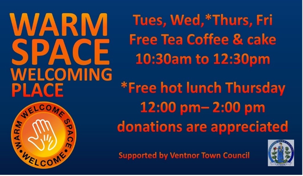 Ventnor Our Place &amp; Warm Space
*** Thursday 27th April at St. Catherine’s Church ***

Ventnor Our Place run community sessions with support from organisations that offer FREE drop-in chat and support sessions.