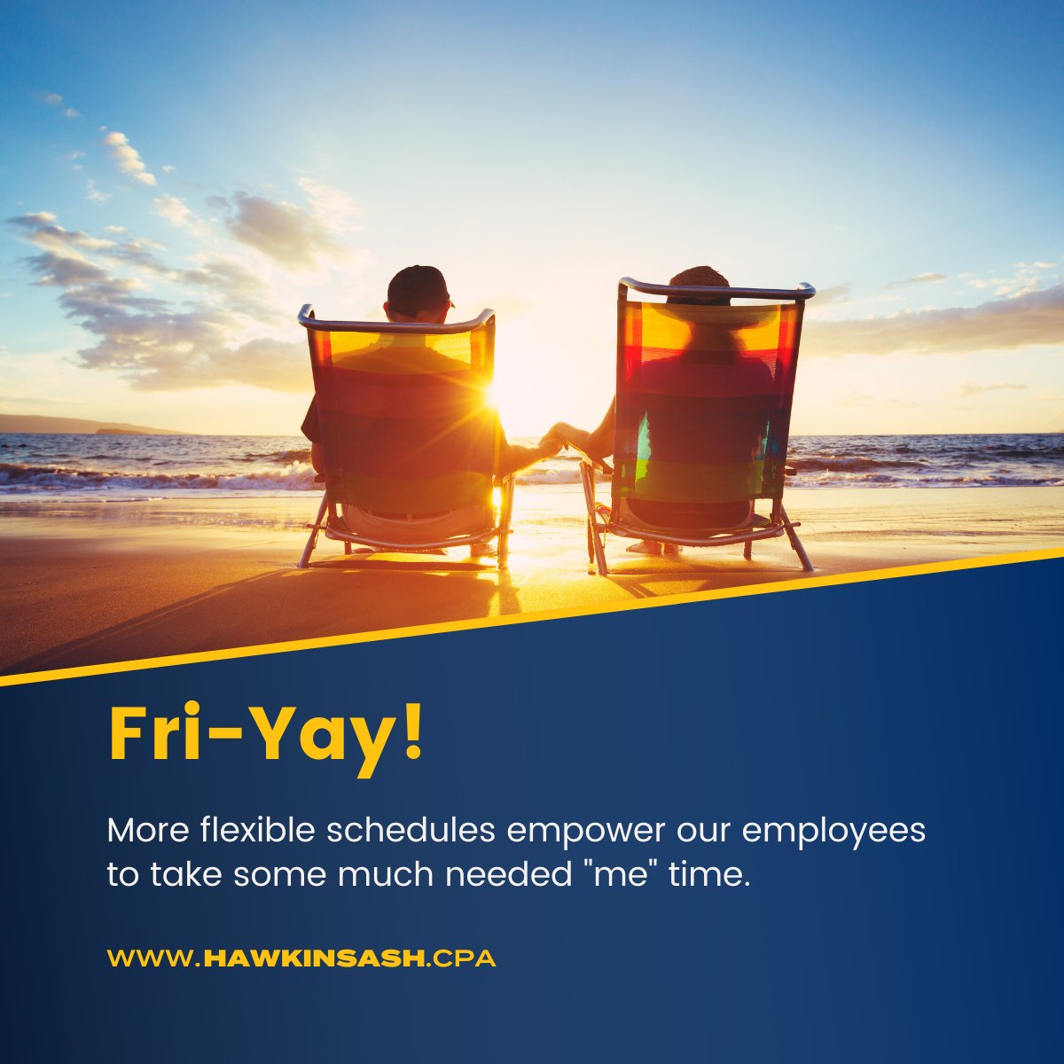 HawkinsAshCPAs's tweet photo. Fri-Yay Alert!

Starting today, the team at Hawkins Ash CPAs will be celebrating Fri-Yay! Our offices will be closed on Fridays until the end of the year.

We'll still be available to help you from 8 am - 5 pm Monday through Thursday.

Thank you for your continued support! https://t.co/jVwLEbUqXj