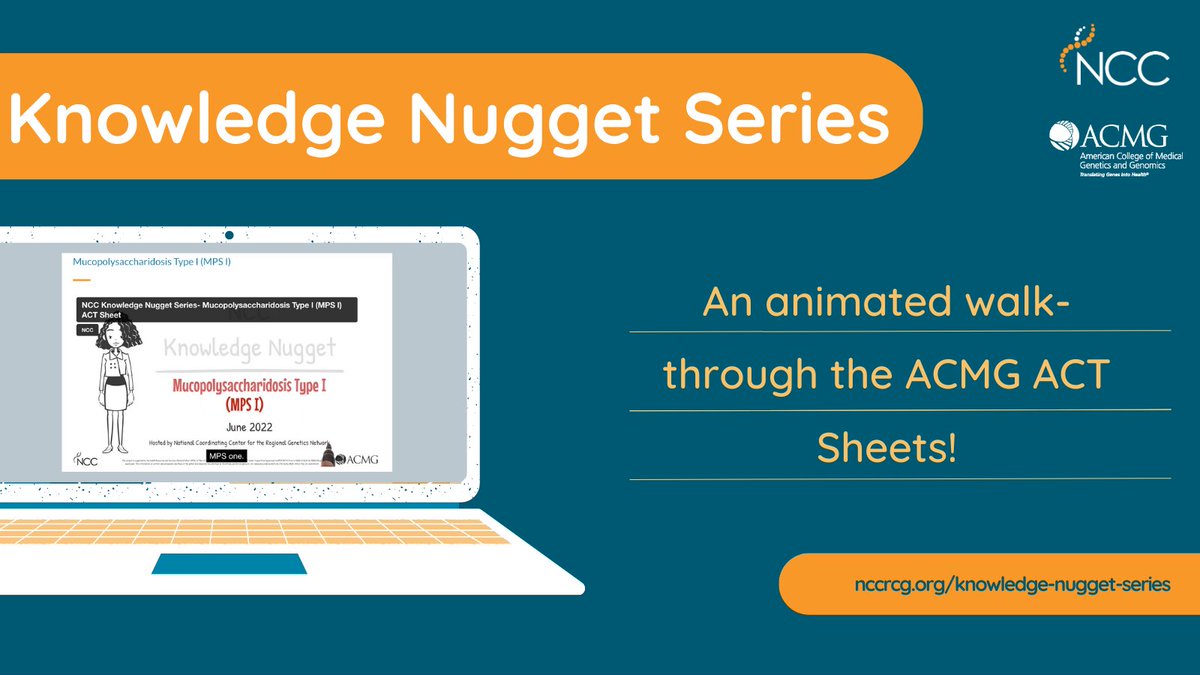 NCCRCG's tweet photo. #DYK that short, animated videos are available to help you explore @theACMG #ACTSheet? Walk-through #Mucopolysaccharidosis Type I (MPS1), #SpinalMuscularAtrophy (SMA), and X-linked Adrenoleukodystrophy (#XALD) with the Knowledge Nugget Series now! https://t.co/mfyk8OtPuv https://t.co/JQNsUB6fxX