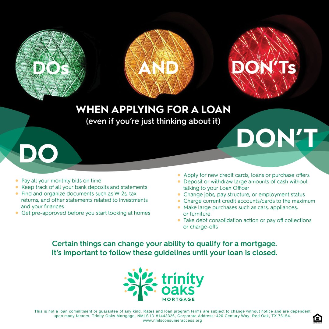 trinityoaksmtg's tweet photo. Thinking about buying a home?
Follow these guidelines until your home loan is closed. https://t.co/XgUsvxMJPu