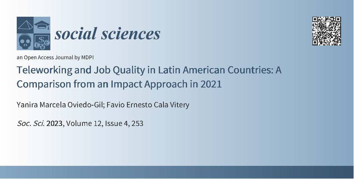 Felicitamos a Yanira Oviedo, Directora de proyectos de la firma, por su artículo “Teleworking and Job Quality in Latin American Countries: A Comparison from an Impact Approach in 2021” publicado en <a href="/MDPIOpenAccess/">MDPI</a> y en coautoria con Favio Ernesto Cala. 
mdpi.com/2076-0760/12/4…