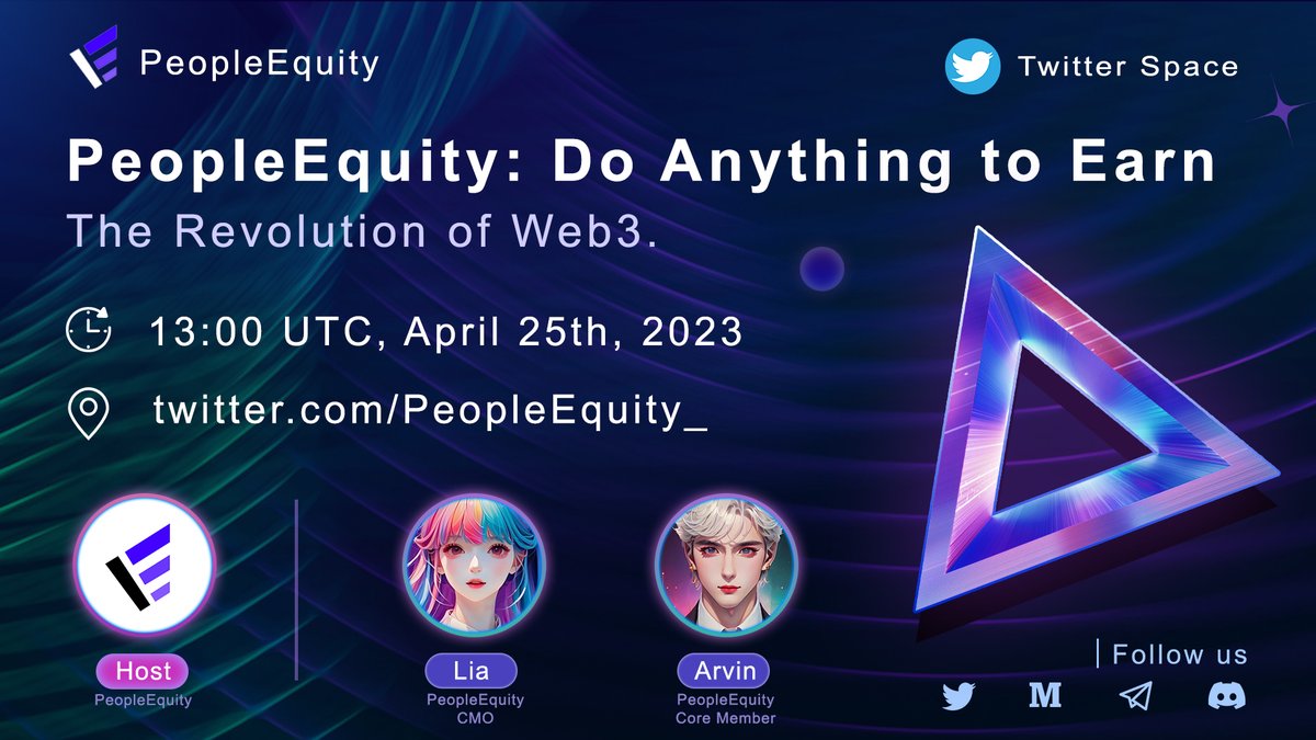 CoinfairGlobal's tweet image. 🔥The innovative Web3 revolution is hitting! 
💎PeopleEquity will provide you with the real high value that your work deserves.

🎯Join here @QuestN_com
app.questn.com/quest/76282471…

🎁Set a reminder to share 1,000 USDT 


#PeopleEquity #PE #Airdrop #Giveaway