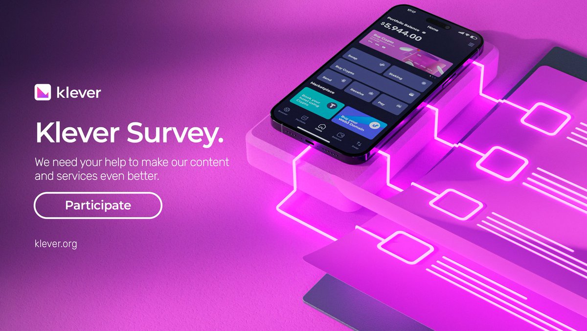 klever_io's tweet photo. 📢 #KleverFam, we need YOUR input! 📝

Help improve our content &amp; services by sharing your #crypto &amp; #blockchain experiences.

🎁 10 lucky participants will win 5,000 KLV each 💰

Participate &amp; help shape Klever's future ⤵️
https://t.co/DElLl7QsEr https://t.co/Ga2StO5Cto
