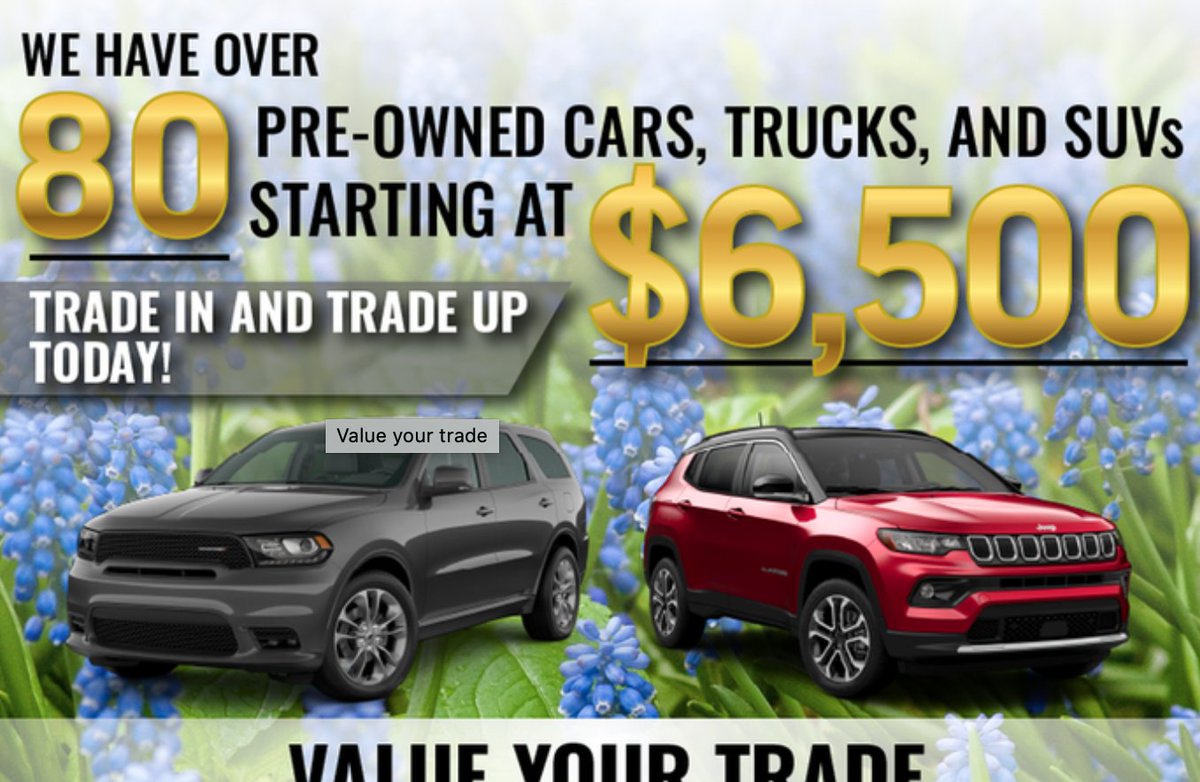 CRofAdrian's tweet photo. USED CAR SPECIALS! Choose from Cadillac, Chev, Dodge, Ford, GMC, Honda, Hyundai, Mini, Nissan, RAM, Kia, Jeep and TESLA!  Time to trade in and trade. Stop in today to value your trade.

#CRofAdrian on US-223 in Adrian, Michigan https://t.co/I5rUVFrost