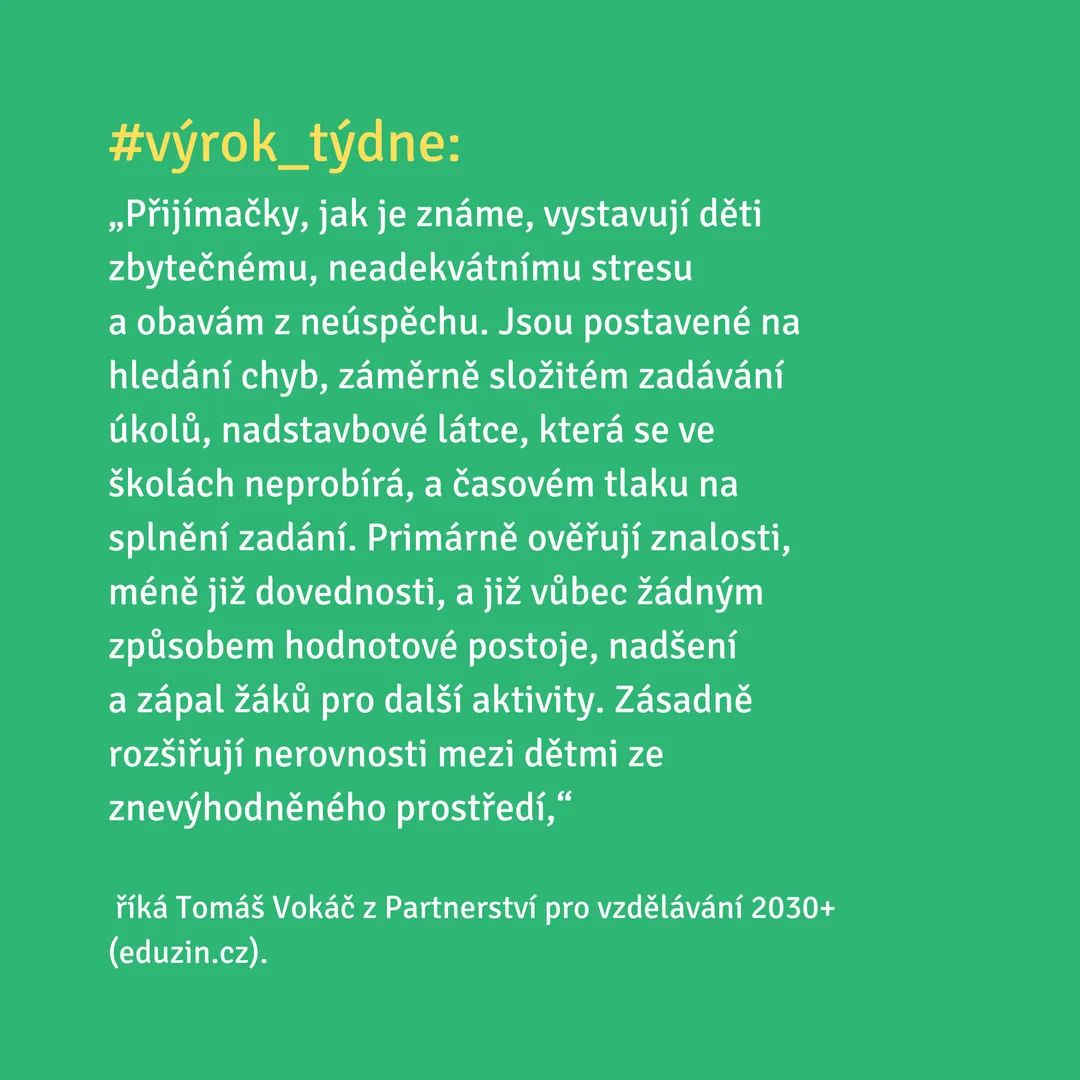 EvaLebedova's tweet photo. S tímto výrokem souzním. Náš syn tento týden absolvoval přijímačky na osmiletá gymnázia a způsob testování, kterým páťáci procházejí, mi připadá chorobný. https://t.co/a0wO7s0bOX
