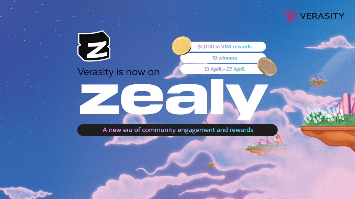 verasity_tech's tweet photo. Verasity is now live on zealy_io, offering our community more ways than ever to get involved and win rewards for their support! 🔥

To kick off the launch, we're running a Sprint with a $1,000 prize pool in $VRA! 🚀 https://t.co/2sv30cSA14