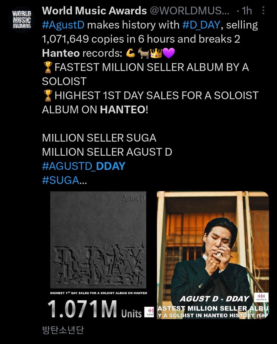 SandyLoves7's tweet photo. Yoongi really in the big leagues
This is the 1st week sales of the biggest rappers in the world and Yoongi after 6 hours of release and would currently be 4th on this list.
#ARMYchallenge
#DDAYLOCKDOWN #D_DAY #SUGA_AgustD https://t.co/9ZM4Z1J9BB