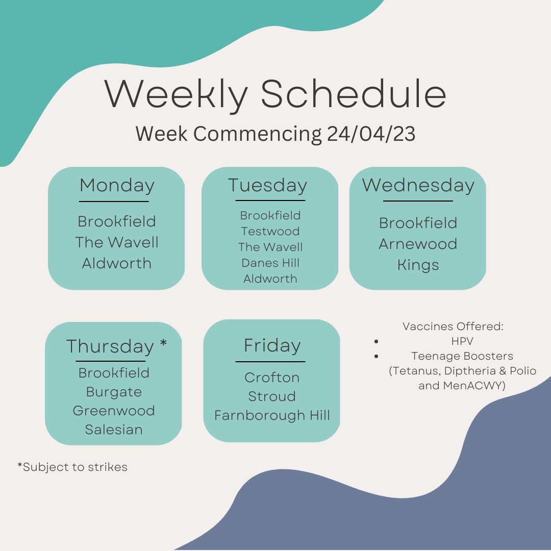 Please see list of schools below that we will be visiting week commencing 24th April. #hpv #MenACWY #vaccines.
If  you still need to complete a consent form click on the following link.
bit.ly/405szhN