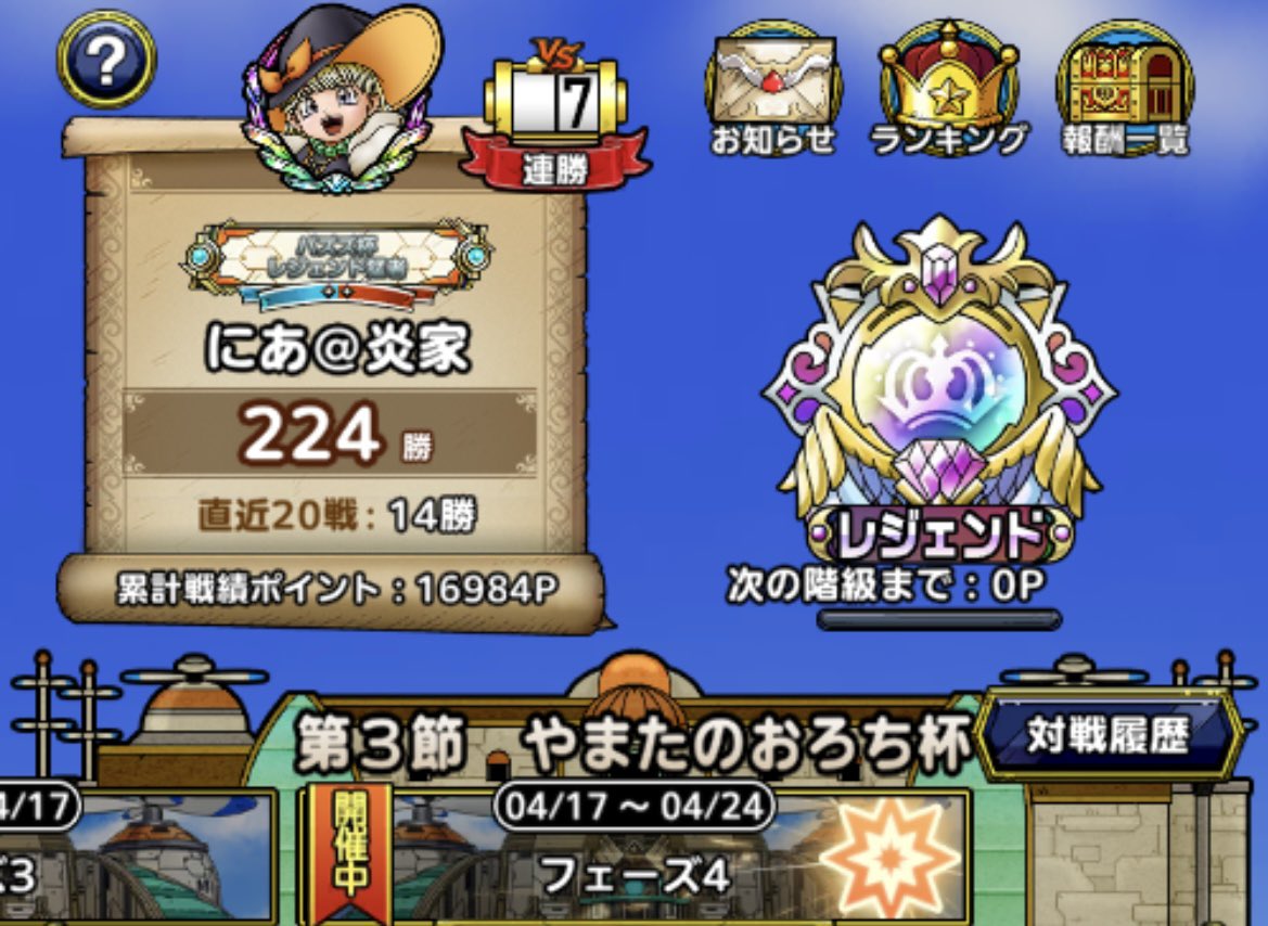 4回目のレジェンド〜✨
pvpは毎日1時間ほどのプレイ時間で到達
ずっとプレイしてる人まじで尊敬する😳
1時間が限界、集中力が続かない💦

#ドラクエタクト