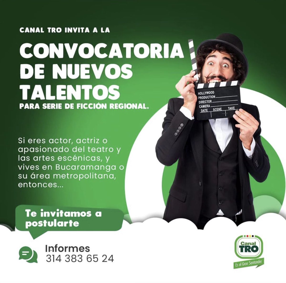 Te estamos buscando l Si te gusta y consideras que tienes talento para la actuación y artes audiovisuales, la casa del Gran Santander <a href="/CanalTRO/">Canal TRO</a> está en búsqueda de nuevos talentos para la próxima serie de ficción. Inscríbete 💚