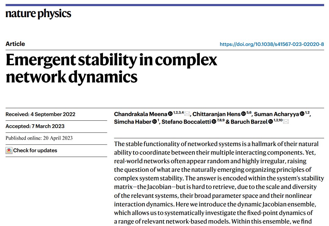 BarzelLab (@baruchbarzel) on Twitter photo This is getting a lot of attention, so now, as promised - a ๐งตon our NEW PAPER <a href="/NaturePhysics/">Nature Physics</a>
nature.com/articles/s4156โฆ
Together with <a href="/chandrakala06/">Chandrakala Meena</a>, <a href="/CHens19756161/">Chittaranjan Hens</a>, <a href="/sumanacharyya01/">Suman Acharyya</a>, Simi Haber and Stefano Boccaletti
So, 50 years ago, back in the 70s... This is getting a lot of attention, so now, as promised - a ๐งตon our NEW PAPER <a href="/NaturePhysics/">Nature Physics</a>
nature.com/articles/s4156โฆ
Together with <a href="/chandrakala06/">Chandrakala Meena</a>, <a href="/CHens19756161/">Chittaranjan Hens</a>, <a href="/sumanacharyya01/">Suman Acharyya</a>, Simi Haber and Stefano Boccaletti
So, 50 years ago, back in the 70s...