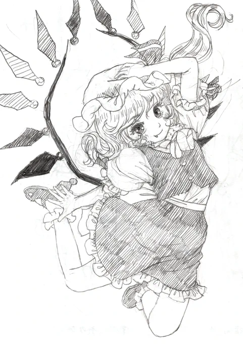 シャープペンシル一時間で跳ねるフランちゃん
#フランドール・スカーレット
#東方Project 
 #深夜の真剣お絵描き60分一本勝負 