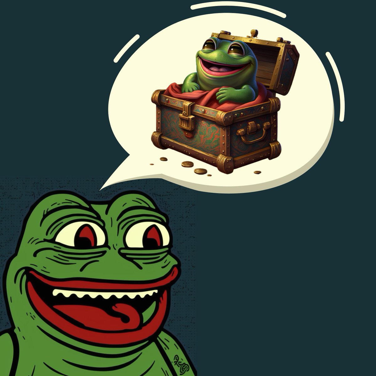 PepeTreasure's tweet photo. A TREASURE?!? 
Our Pepe finds hope with this opportunity!
$PEPE $Aped #Ethereum #Eth #memecoin #Gamblefi https://t.co/hDWtZmyQYE