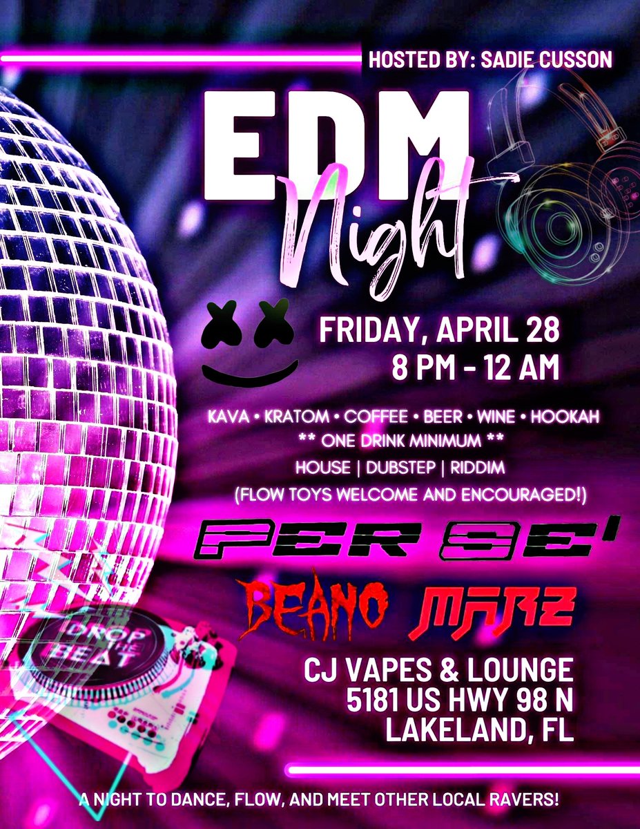 VapesCj's tweet photo. Are you ready for this⁉️ April 28th‼️
#supportsmallbusiness #supportlocal
#edm #edmlifestyle #lakelandflo #shuffle #housemusic #tampabay #basshead #livelifetothefullest #flolife #makingmemories #lounge #barlife #flyonthewall #riddim #riddimdubstep #dnb #dnbmusic #EDMNight https://t.co/36VBRnDzAw