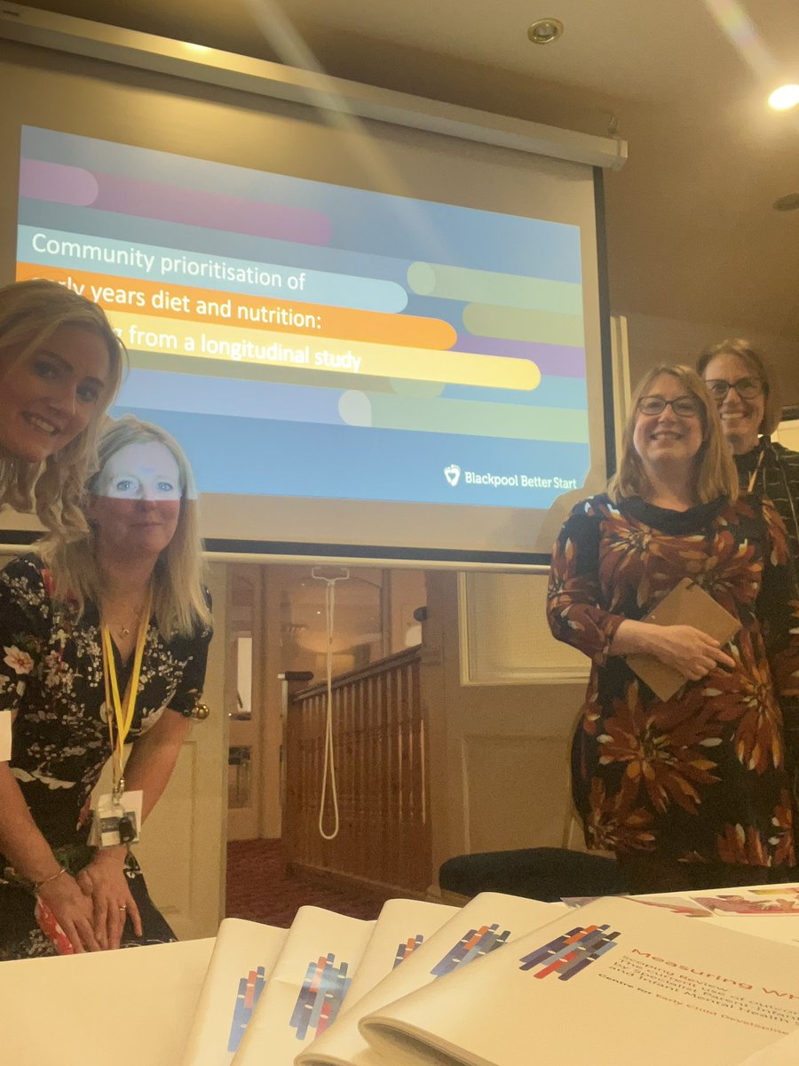 With the team @CECDBlackpool @melanie_farman @RubriKarrie @3PiersResearch presenting our work on ‘Community prioritisation of early year diet and nutrition’ #MAINN23 #LearningToFeed #ParentInfantRelationships #MeasuringWhatMatters #CommunityConsultation