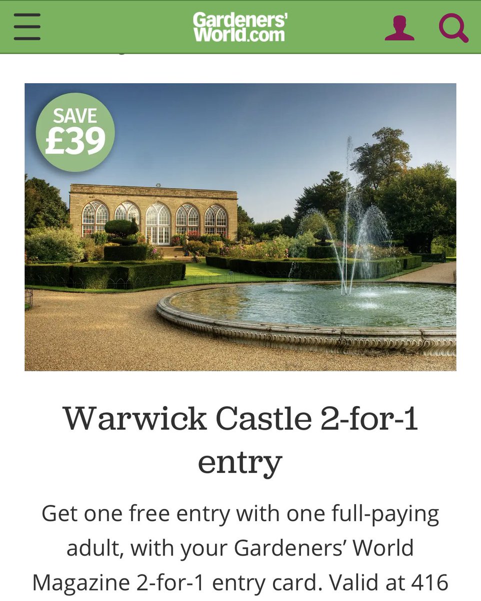 TheNettlePatch's tweet photo. @WarwickCastle  I have a valid Gardeners World 2-for-1 entry discount card, which gives us a discount,  but  your employees at ticket desk said they don’t accept it.  It’s a new promotion and your employees haven’t been briefed!!?? https://t.co/5rqIYj7Jcw