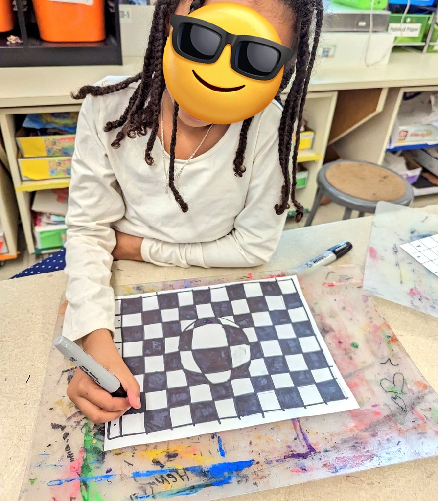4th grade artists are doing a great job trying out various optical illusions this week! #OpticalIllusions #OpArt #ArtsEd #FabArtsFri #FieldCARES #EngageD64 @D64News