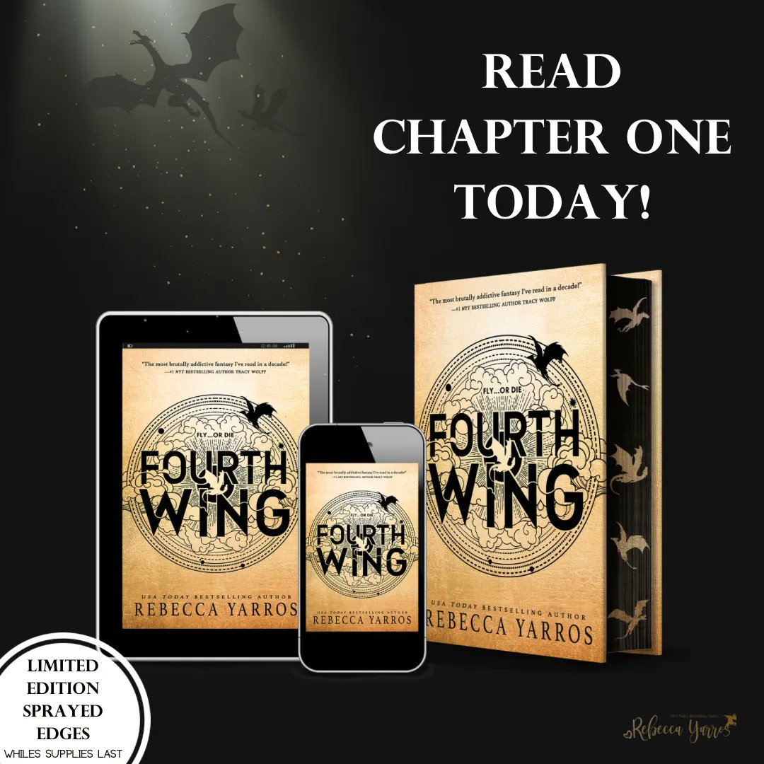 CandiKanePR's tweet photo. FOURTH WING, THE FIRST BOOK OF THE EMPYREAN SERIES, BY @RebeccaYarros IS COMING MAY 2ND!!
Read chapter one here: https://t.co/GMNPHO3EJ3
Pre-order this ALL-NEW EPIC FANTASY ROMANCE TODAY!
https://t.co/biBq8NxAiD
#ChapterReveal #FourthWing #TheEmpyreanSeries #RebeccaYarros https://t.co/xKMW0wAEiJ