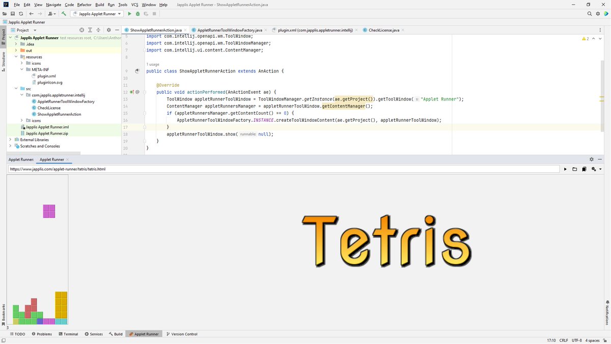 Japplis's tweet image. Day #11 Tetris in IntelliJ IDEA!🎮

Run instructions in the description of the demo youtu.be/jdI656TP1V8

#tetris #java #IntelliJIDEATips #AndroidStudio #PyCharm #game #gaming