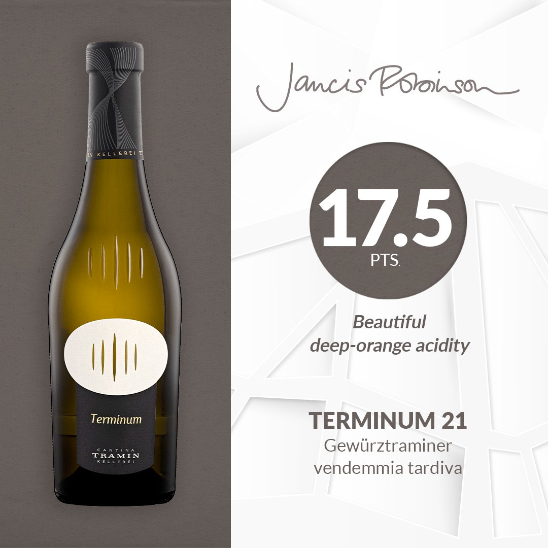 CantinaTramin's tweet photo. Our #Terminum21 reaches 17.5 points in the latest tasting notes report on Jancis Robinson. Deep-orange acidity have been particularly appreciated by the critics.
#cantinatramin #JancisRobinson https://t.co/cdR4p2BYk7