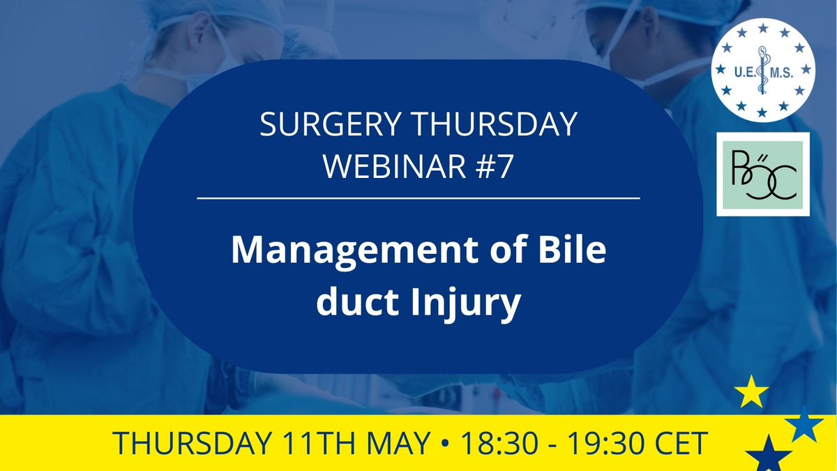 UEMSSurg's tweet photo. 📢 Next #webinar Surgery Thursday
11 May @ 18:30 CET
Management of bile duct injury
by Prof. Siriwardena, President of @EAHPBA 

organised in collaboration with Berufsverband Österreichischer Chirurgen

Register‼️ ⏩ https://t.co/MznLaKk0vk
#surgery https://t.co/z9bXHyhzbY
