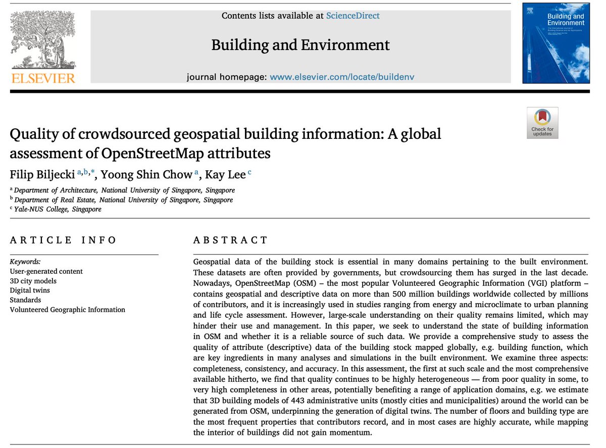 fbiljecki's tweet photo. [New paper] OpenStreetMap has data on 500M+ buildings thanks to million of contributors. So how good is it? We provide a comprehensive global quality analysis on its attributes across multiple dimensions (e.g. completeness &amp; accuracy) 🔬🗺️. Read more: https://t.co/2zQC0NkhAw https://t.co/7tMeXUGen3