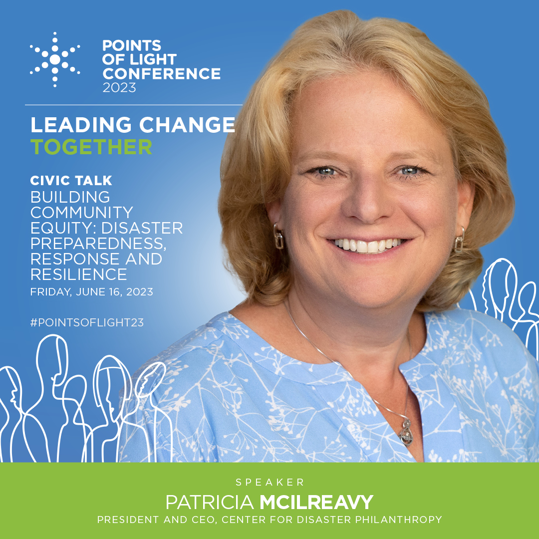 McIlreavyP's tweet image. I am thrilled to announce I will be "Leading Change Together" as a guest speaker during the Civic Talk: Building Community Equity: Disaster Preparedness, Response and Resilience at the #PointsofLight23 Conference in Chicago, June 14-16. Learn more: bit.ly/41w0Fgm