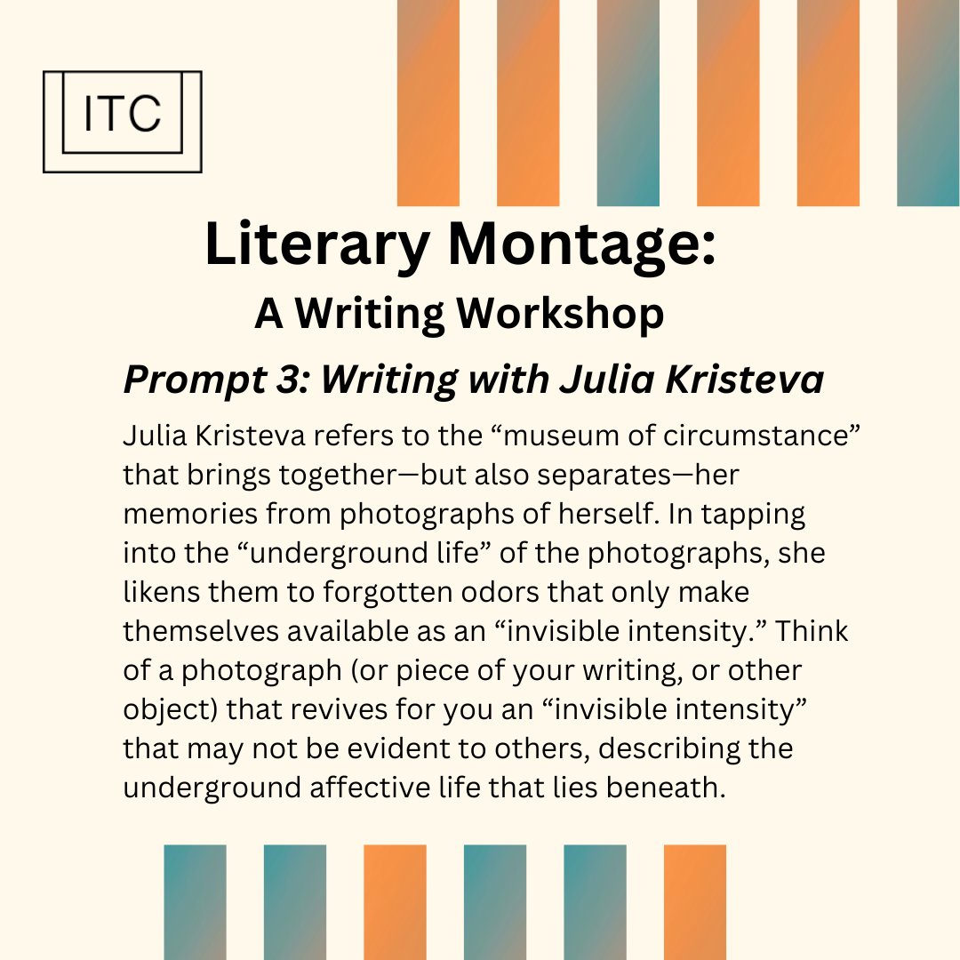 text_infinite's tweet photo. Writing in search of the "invisible intensities" of old photos, keepsake, pieces of writing. Inspiration Julia Kristeva, from our recent Literary Montage workshop... https://t.co/MkSJ7Haq3s