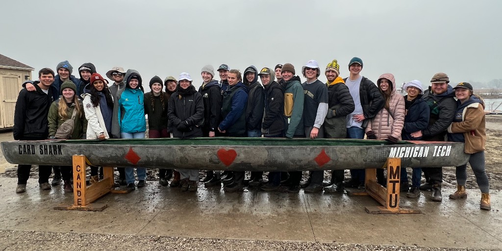 michigantech's tweet photo. If you think cardboard boats are an odd way to have fun with engineering, try concrete canoes. Huskies do both. 🛶 

They earned first in the technical paper category, second in the races and third in prototype and presentation. https://t.co/kMtfG3addP https://t.co/nI20RVtXni