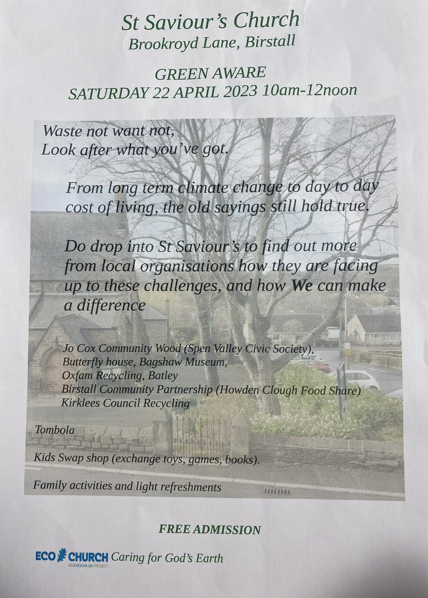 St Saviour’s Church are holding a ‘Green Aware’ event tomorrow between 10am and 12 noon - everyone welcome! 🌲🌿🌱🌳 <a href="/Windmill_CE_Sch/">Windmill CE Primary</a>