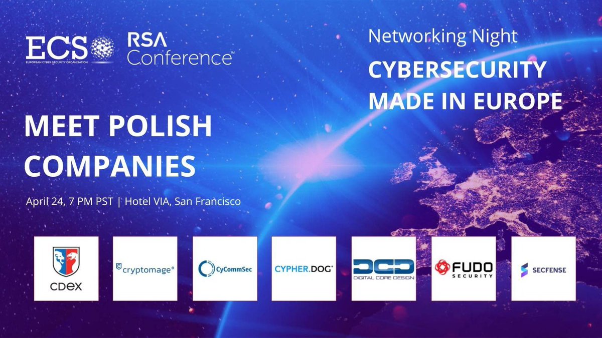 PolishEmbassyUS's tweet photo. Connect with leading 🇵🇱 companies at our #European_Networking_Night in San Francisco! 

Meet reps from #CDEX, #Cryptomage, #CyCommSec, @Cypherdog_Inc, @DCD_IPCORE, @FudoSecurity, &amp; @secfense_team. 

📅Join us on April 24th, 7pm at VIA Hotel.

Register now: https://t.co/EN0MtSHUPV https://t.co/UqZ8mRdh2M